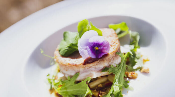 Ris de veau légèrement fumé, cantal entre-deux, pomme Gala, coriandre et vinaigrette au jus de veau d’Éric CELLIER
