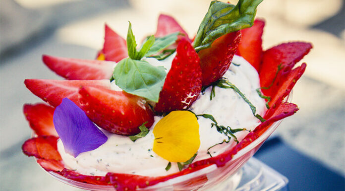 Le printemps et la fraise dans l’esprit d’un tiramisu basilic/menthe de Jacques MAZERAND