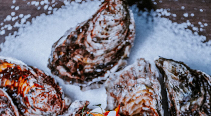 Tartare d’huîtres braisées, et thon rouge fumé, abricots à la flamme, By Clément GELY Chefs d'Oc, magazine épicurien, numéro 27, été 2023