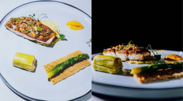 Recette : DOS DE MAIGRE, pickles d’oignons, émincé de poireaux au curry reconstitué sur un crumble au Comté